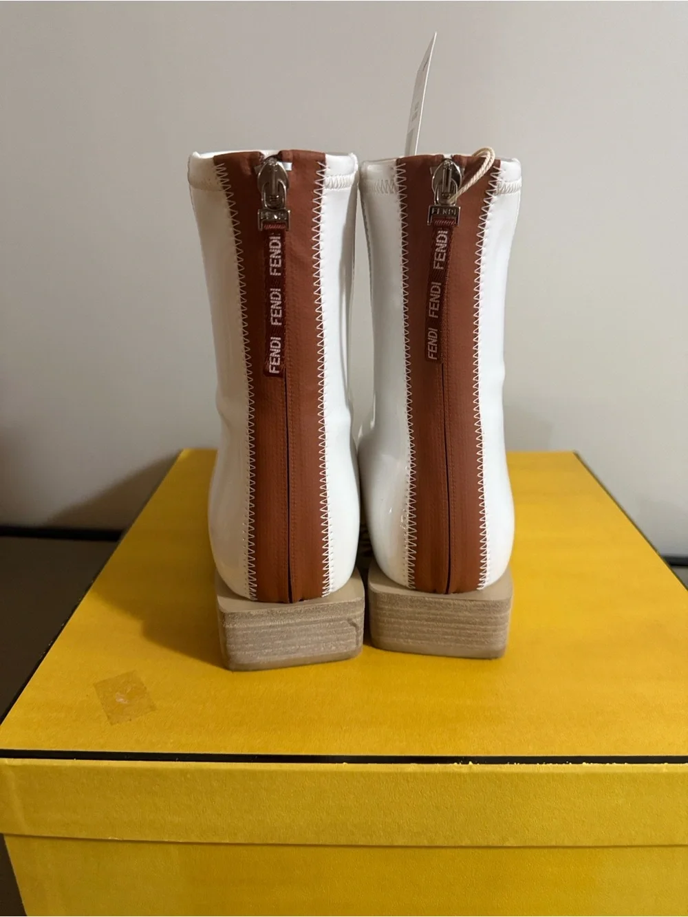 Fendi White Patent Leather Ankle Booties